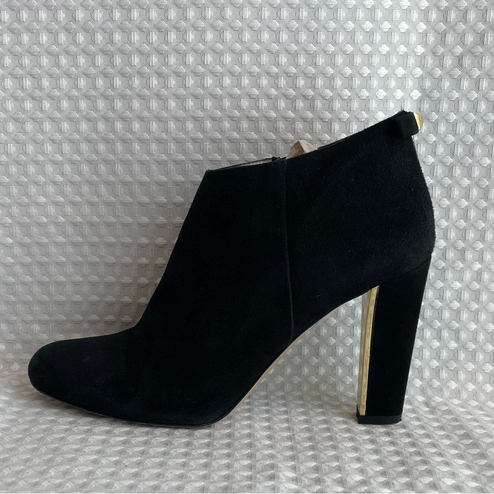 KATE SPADE Netta Gold & Black Suede Ankle Booties Women’s Size 7B Italy #700 - Picture 4 of 13